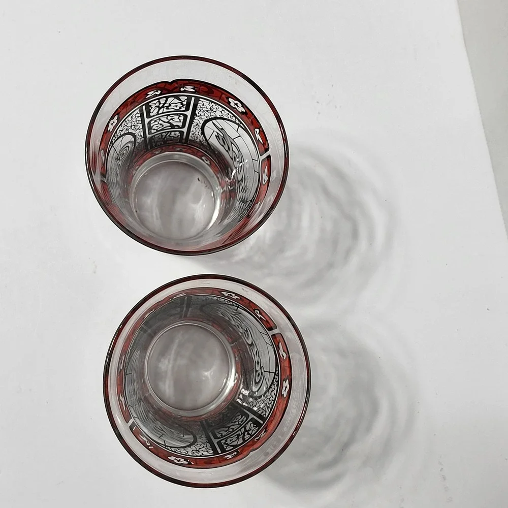 Vintage Coca-Cola Stained Glass Tiffany Style Drinking Glasses Set of 2 Red 5.5